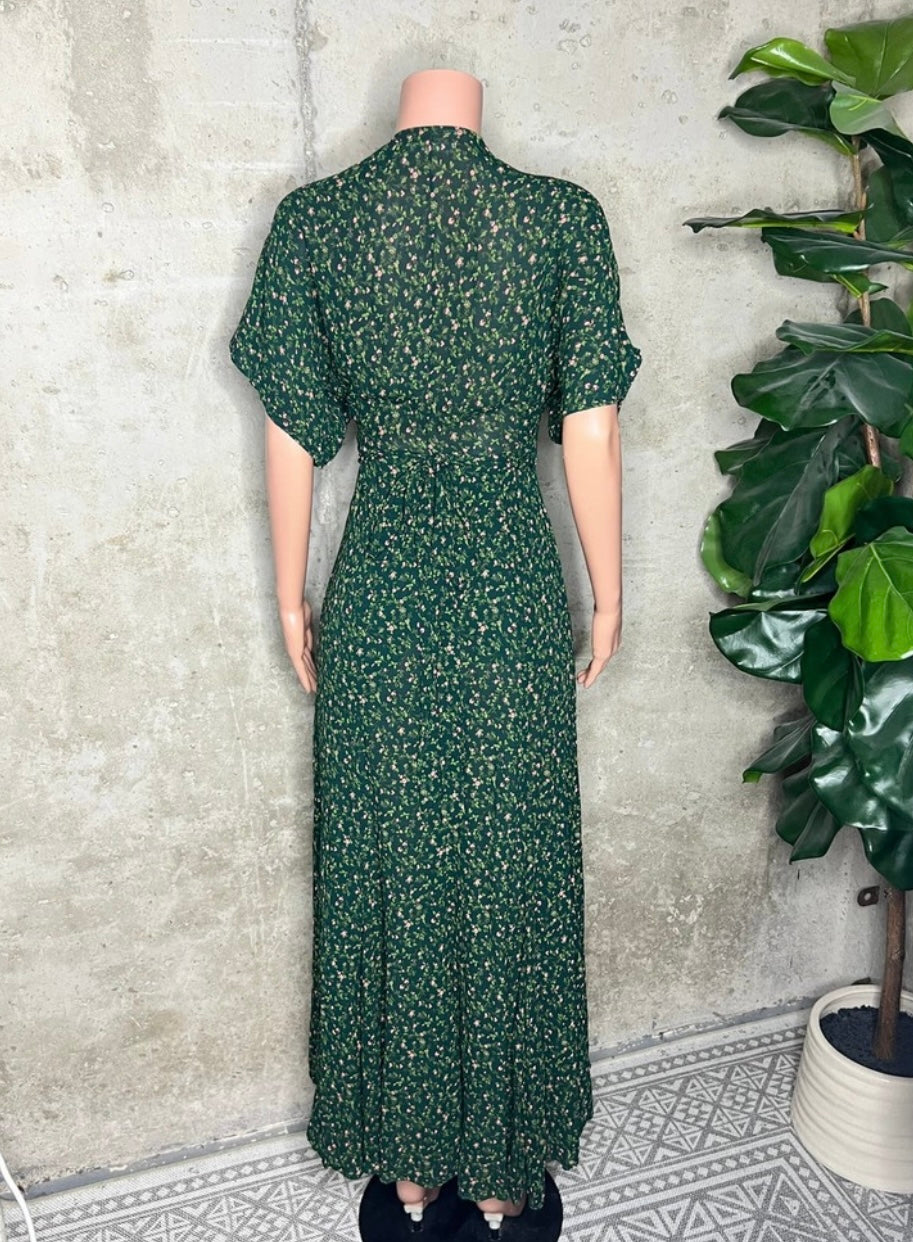 Reformation Green Winslow Wrap Floral Sheer Dress Small