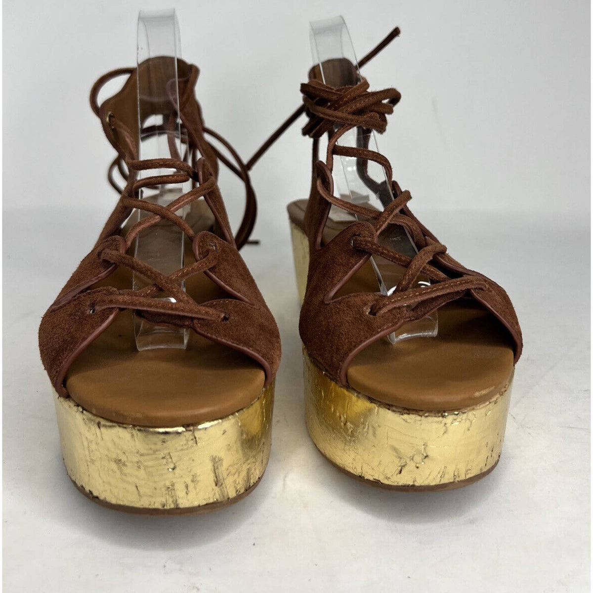 See by Chloe Platform Liana Brown Metallic Lace-Up Sandals Sz.10(40)