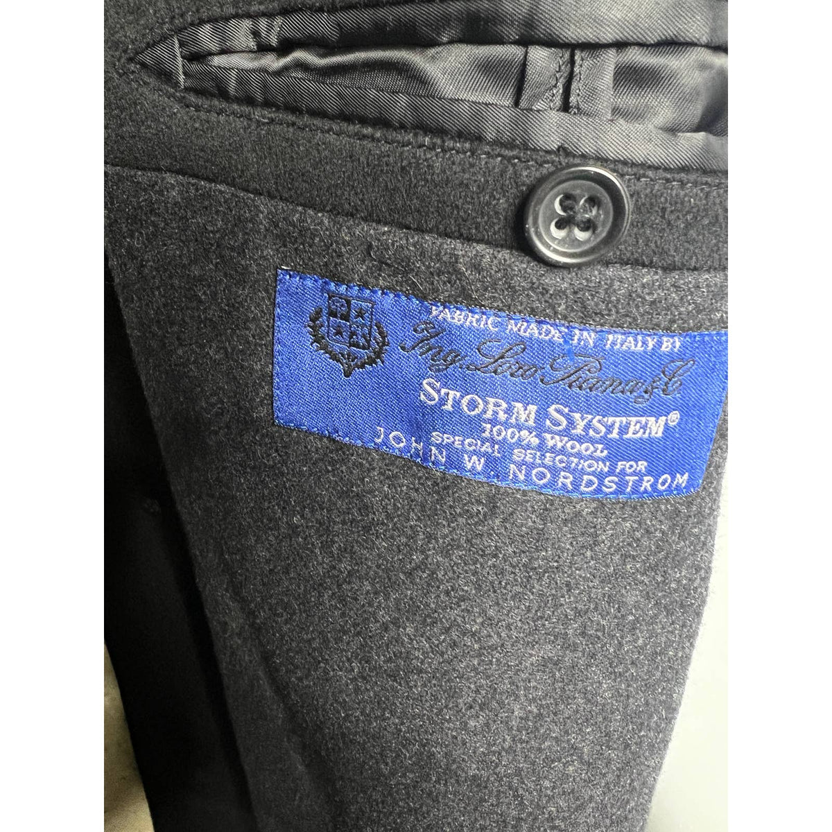 John W Nordstrom Black Loro Piana Storm System 100% Wool Coat Sz.40 R
