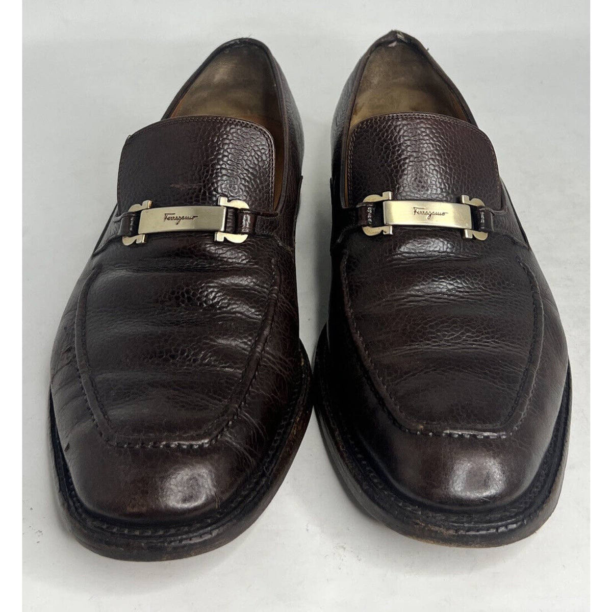 Salvatore Ferragamo Brown Pebbled Leather Loafers Sz.10.5 D