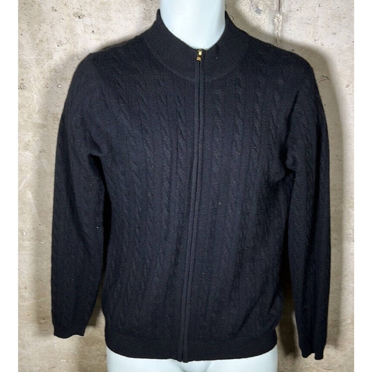 Peter Millar Black Knit 100% Cashmere Full Zip Sweater Sz. Large
