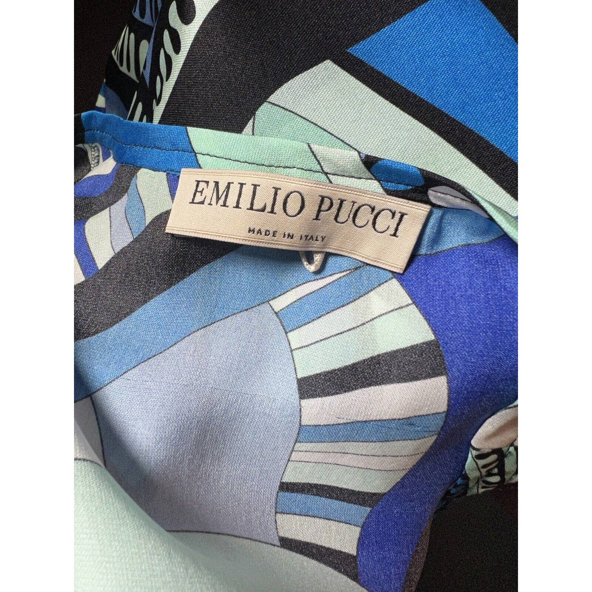Emilio Pucci Blue Abstract Blouse 100% Silk Sz.14
