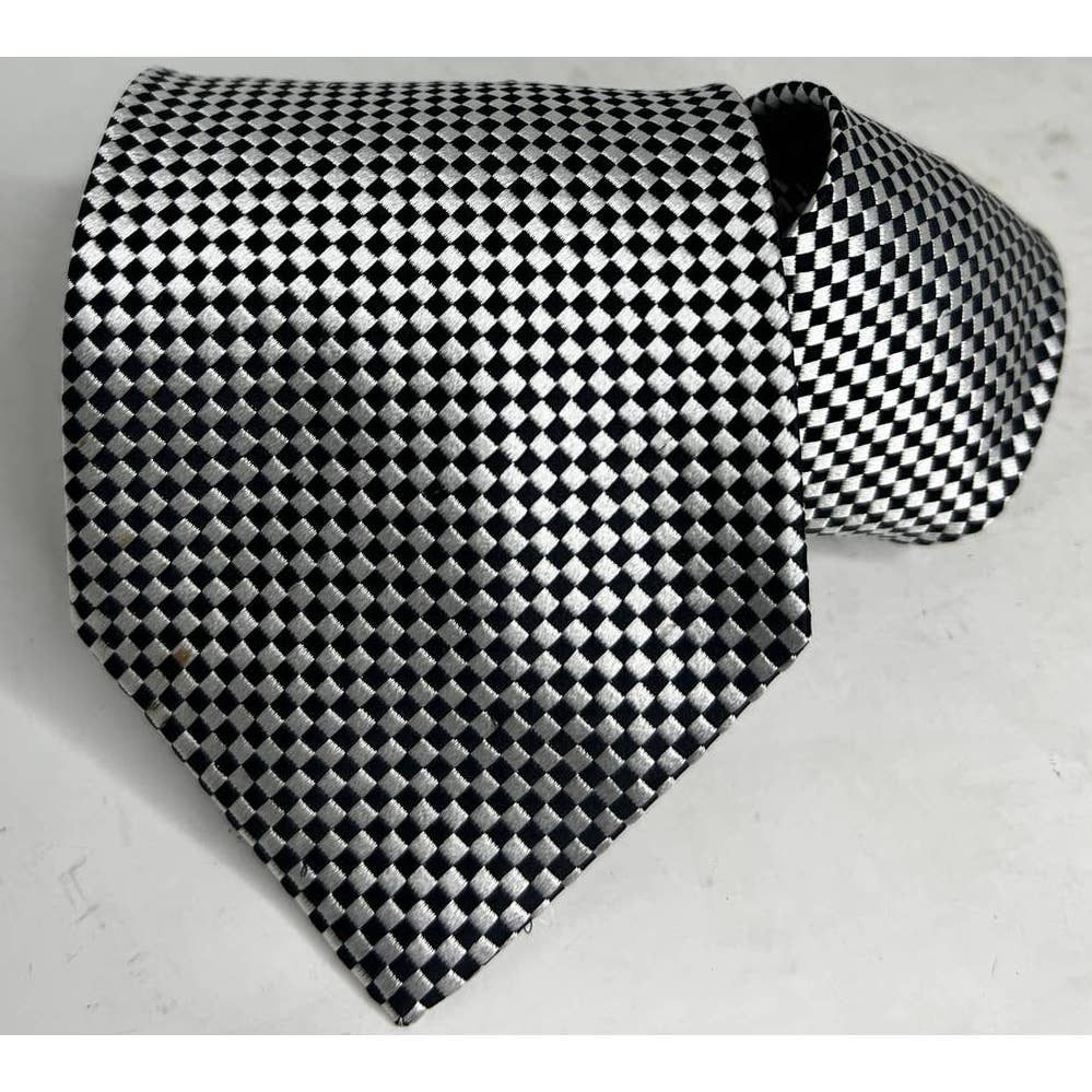 Charvet Black and White Checkered Silk Necktie