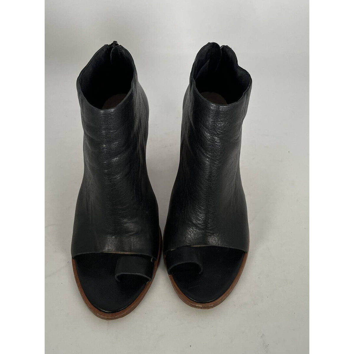 Loeffler Randall Peep Toe Black Leather Booties Sz.6.5