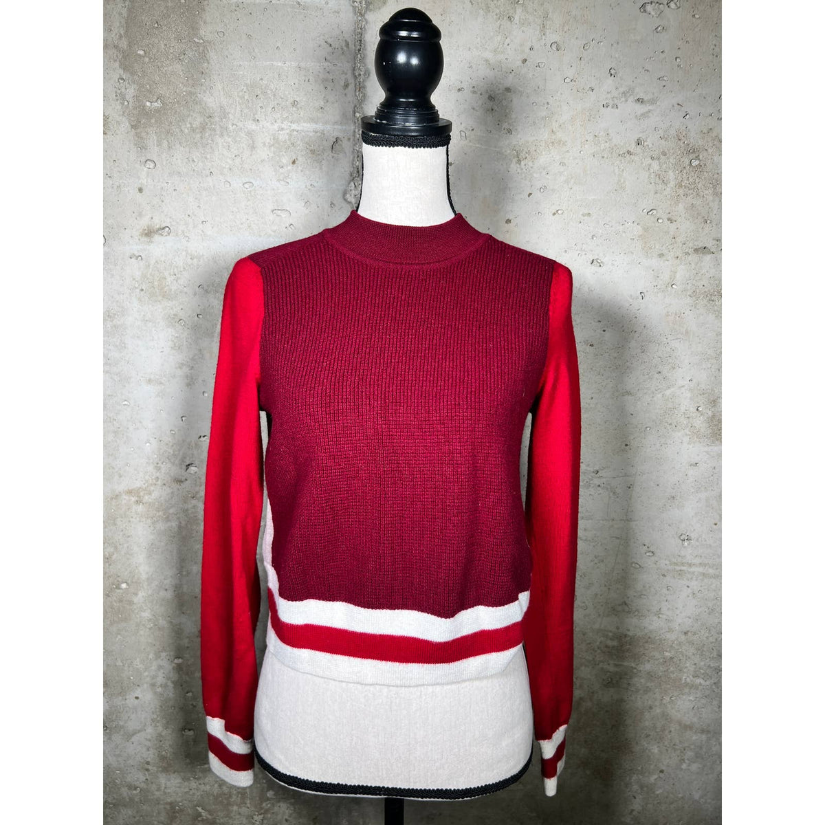 Rag &amp; Bone Red Color Block 100% Extra Fine Merino Wool Sweater Sz. Small