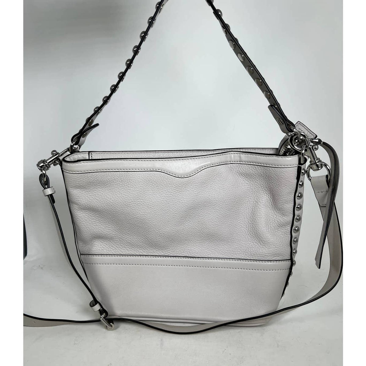 Rebecca Minkoff Blythe Studded Textured Leather Shoulder Bag Grey