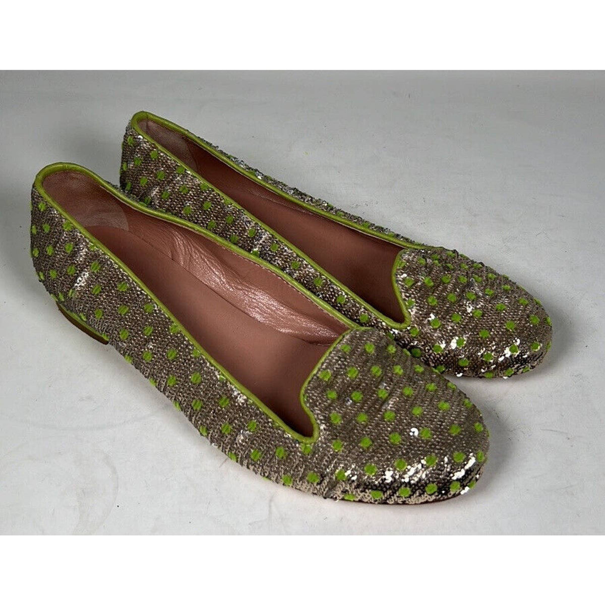 Red Valentino Green and Gold Sequin Ballet Flats Sz.7(37)