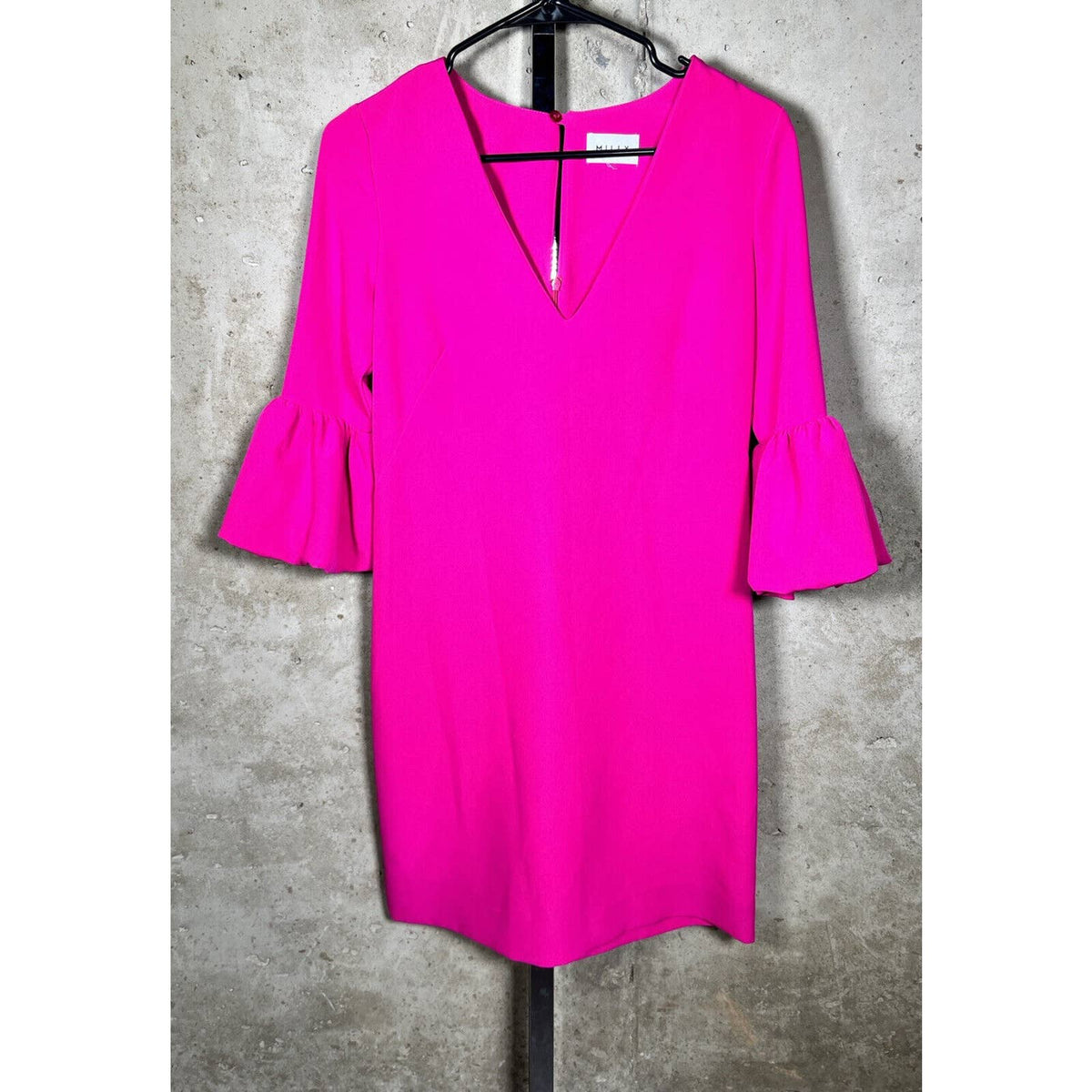 Milly V-Neck Pink Bell Sleeve Dress Sz.Petite