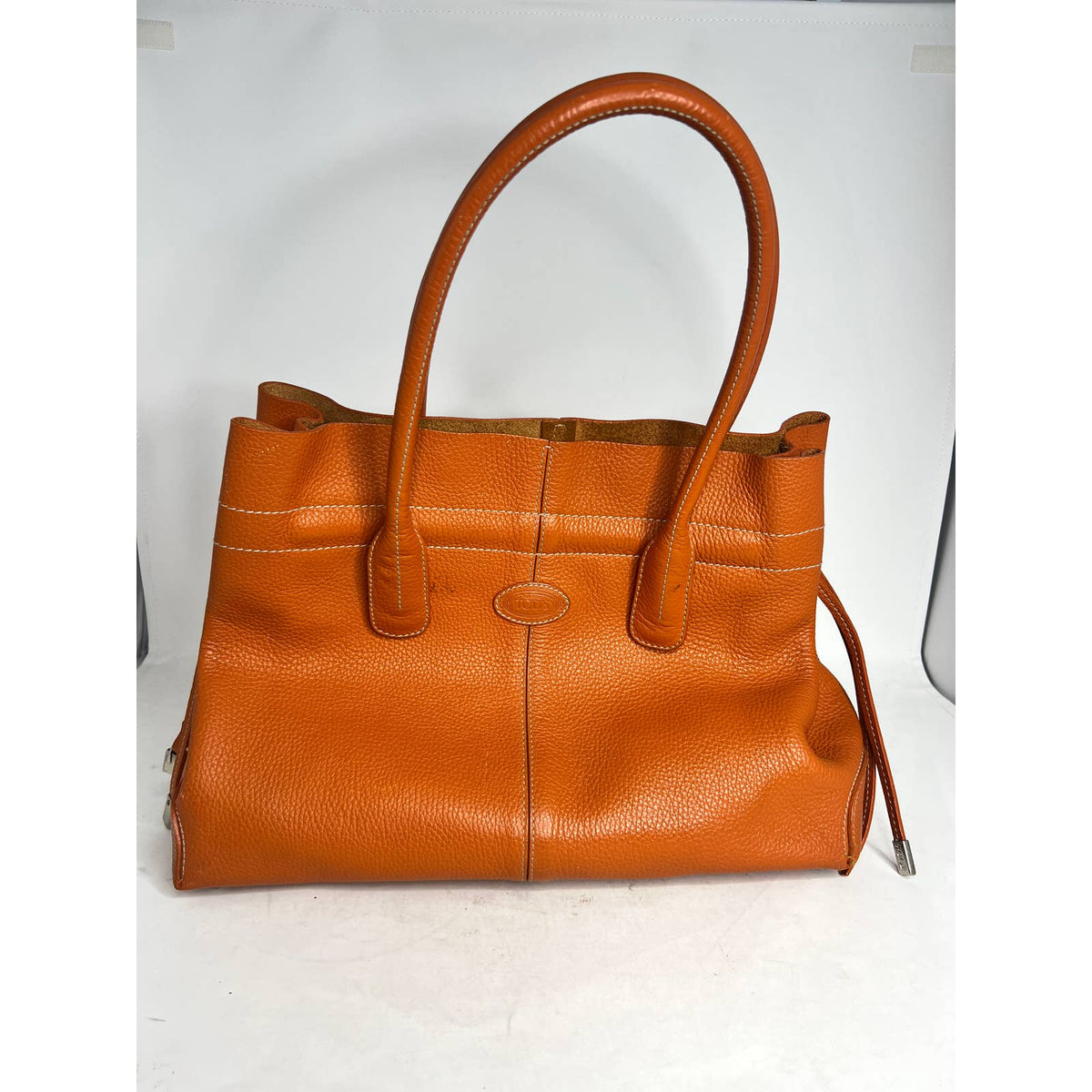 Tods Orange Leather Tote Shoulder Bag