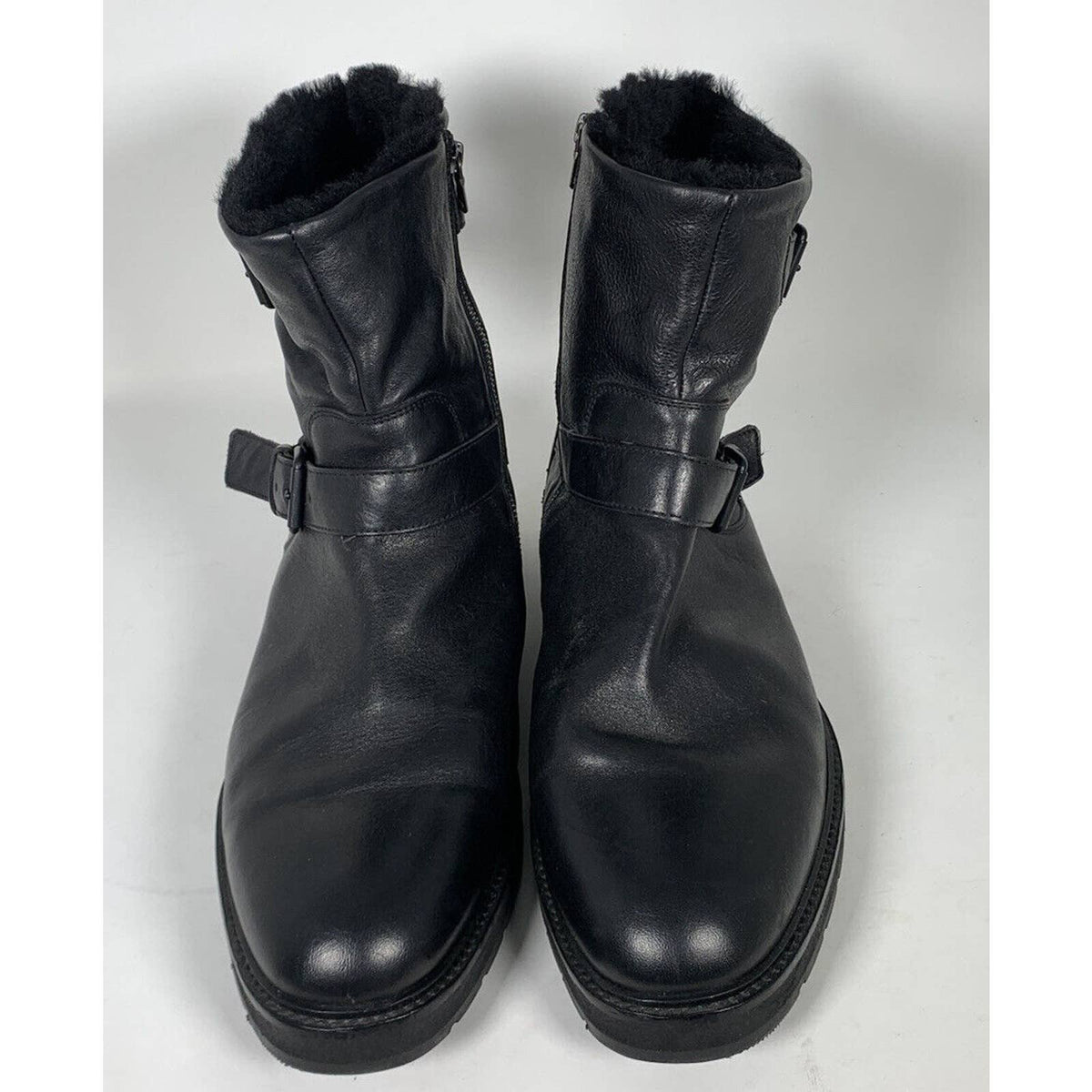 Vince Mens Black Leather Shearling Boots Sz. 12 M