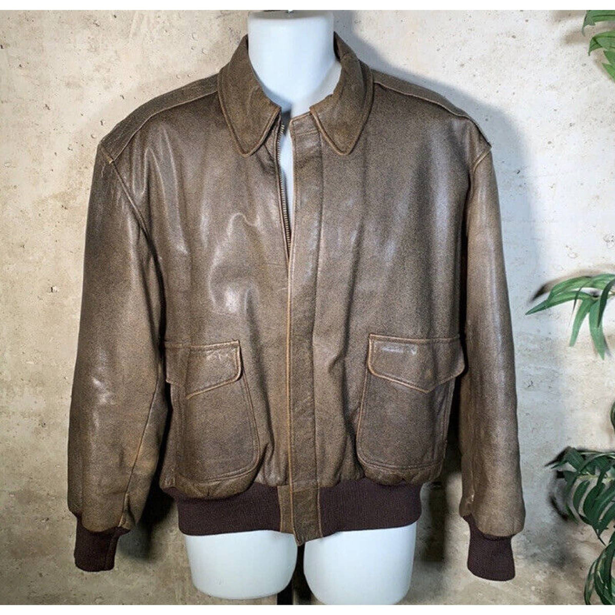 LL Bean Brown 100% Leather Flight Bomber Jacket Sz.42 - Loved