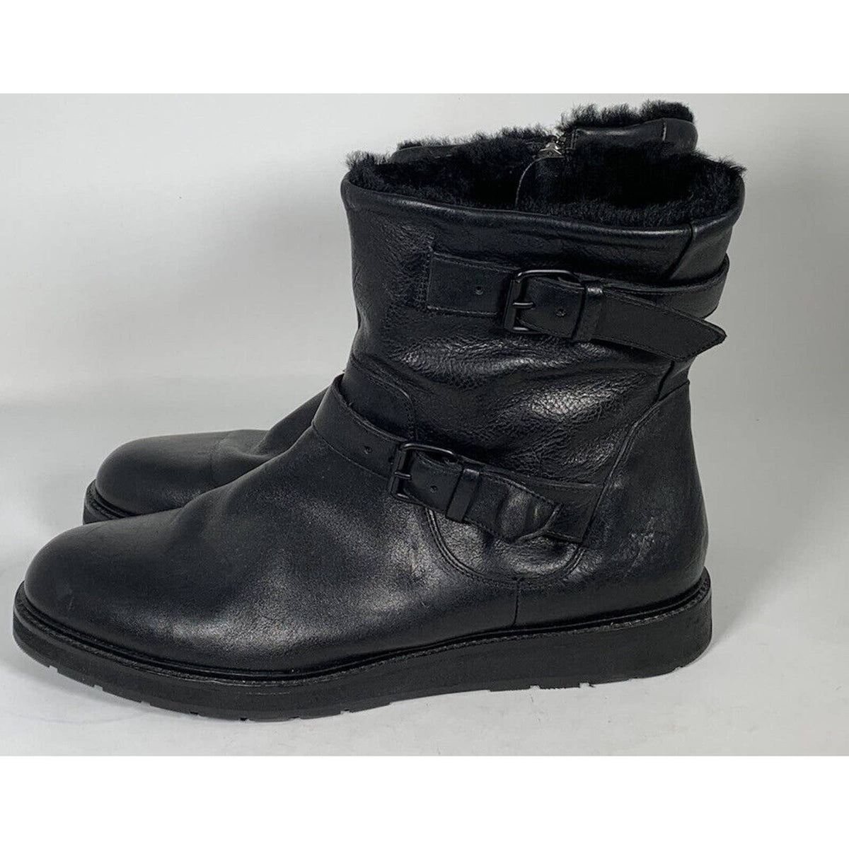Vince Mens Black Leather Shearling Boots Sz. 12 M