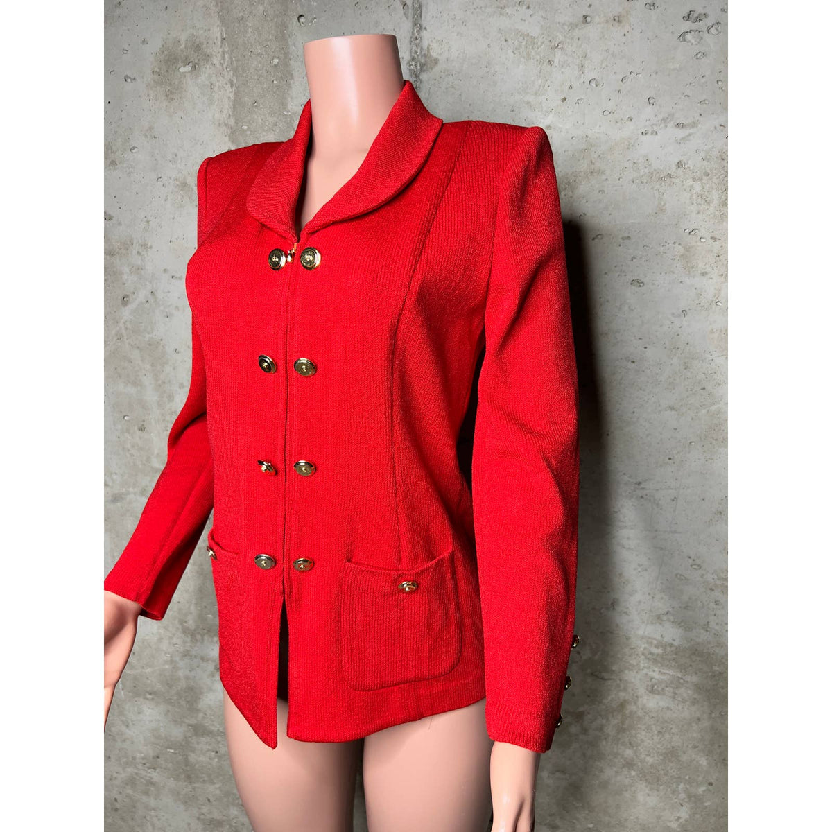 St John Red Knit Jacket w/ Gold Buttons Sz.4