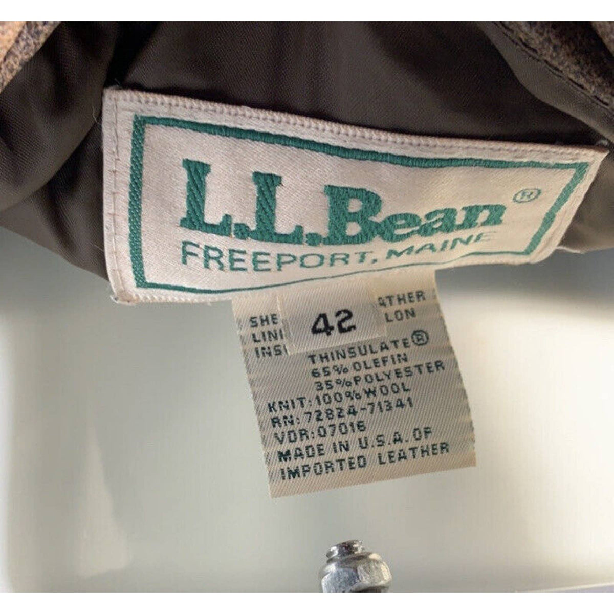 LL Bean Brown 100% Leather Flight Bomber Jacket Sz.42