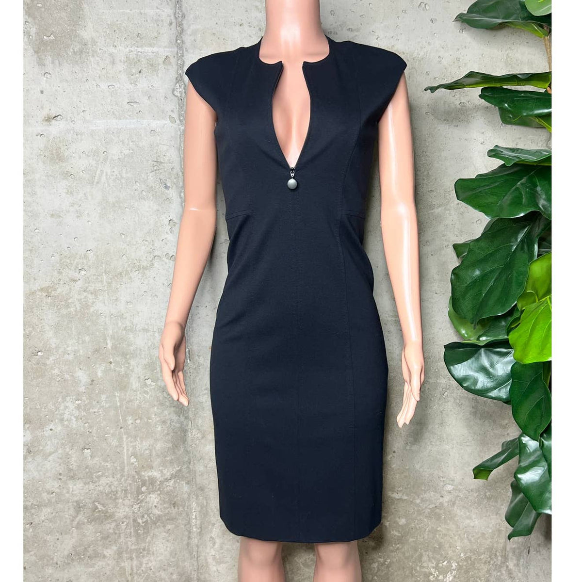 Akris Punto V- Neck Black Jersey Dress Zip Dress Sz.2