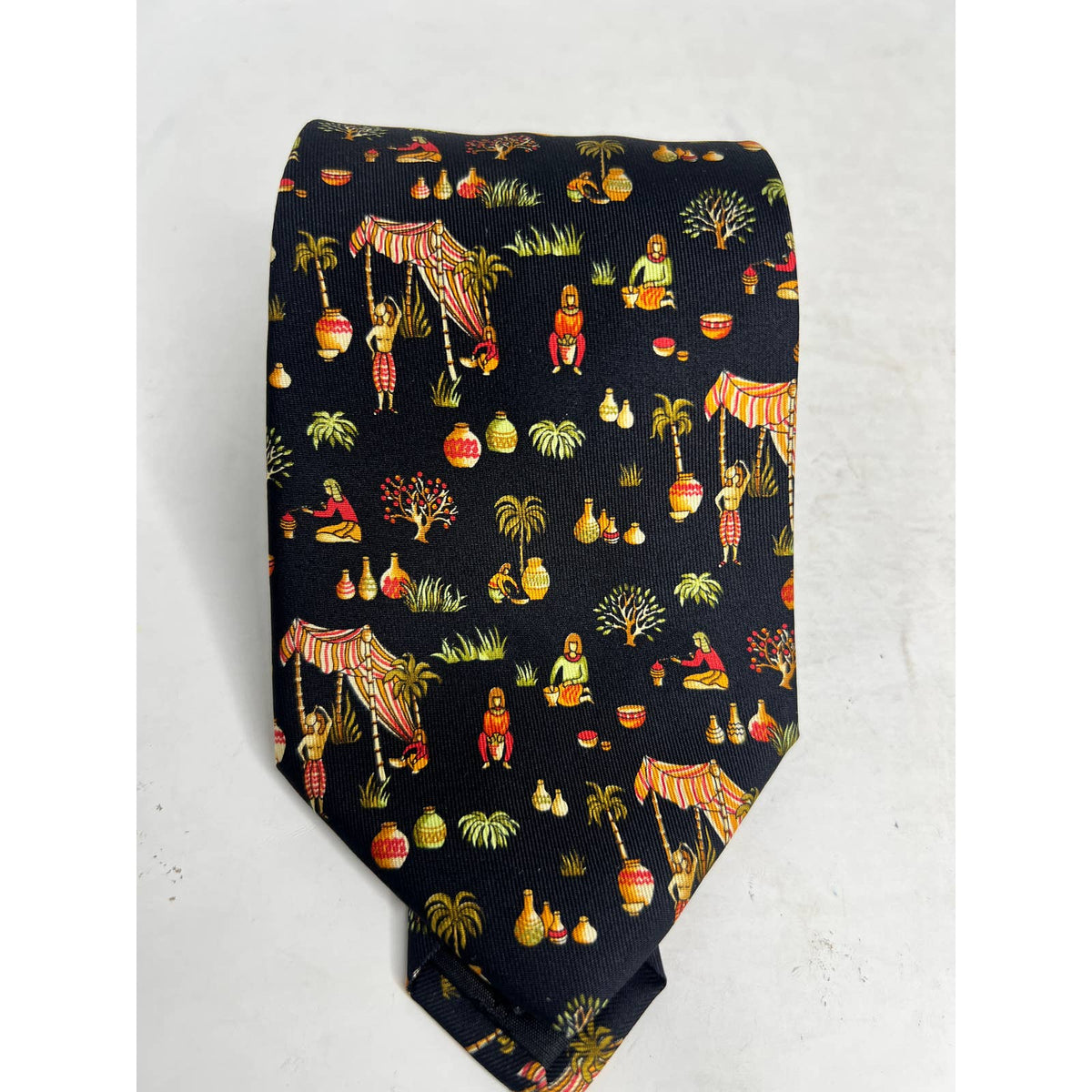 Salvatore Ferragamo Black Jungle Silk Necktie