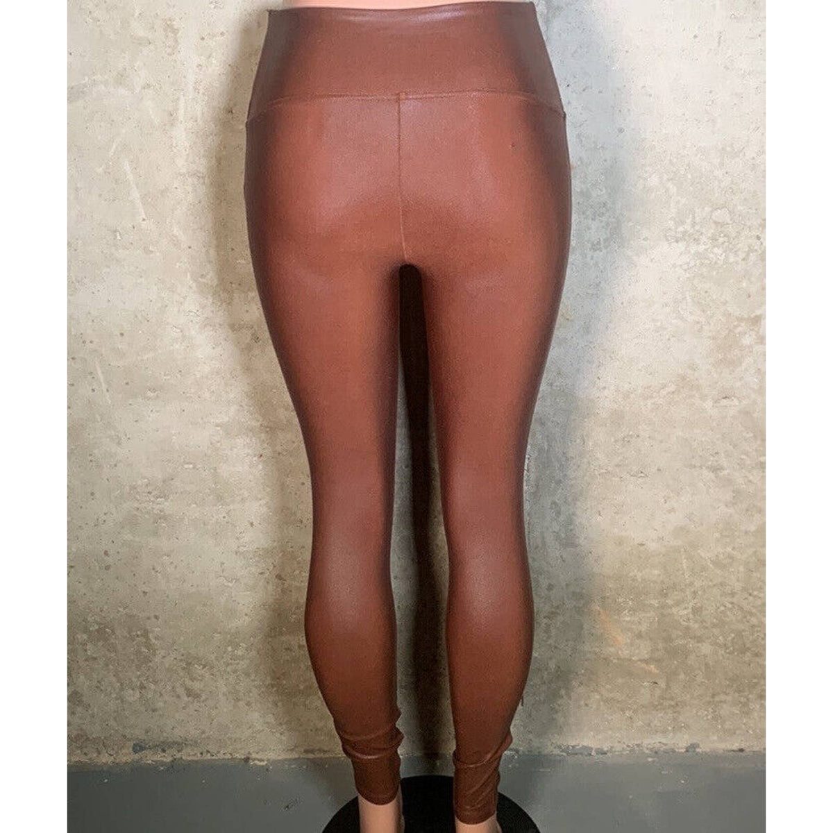 Spanx Faux Leather Mahogany Brown Leggings Sz. Large