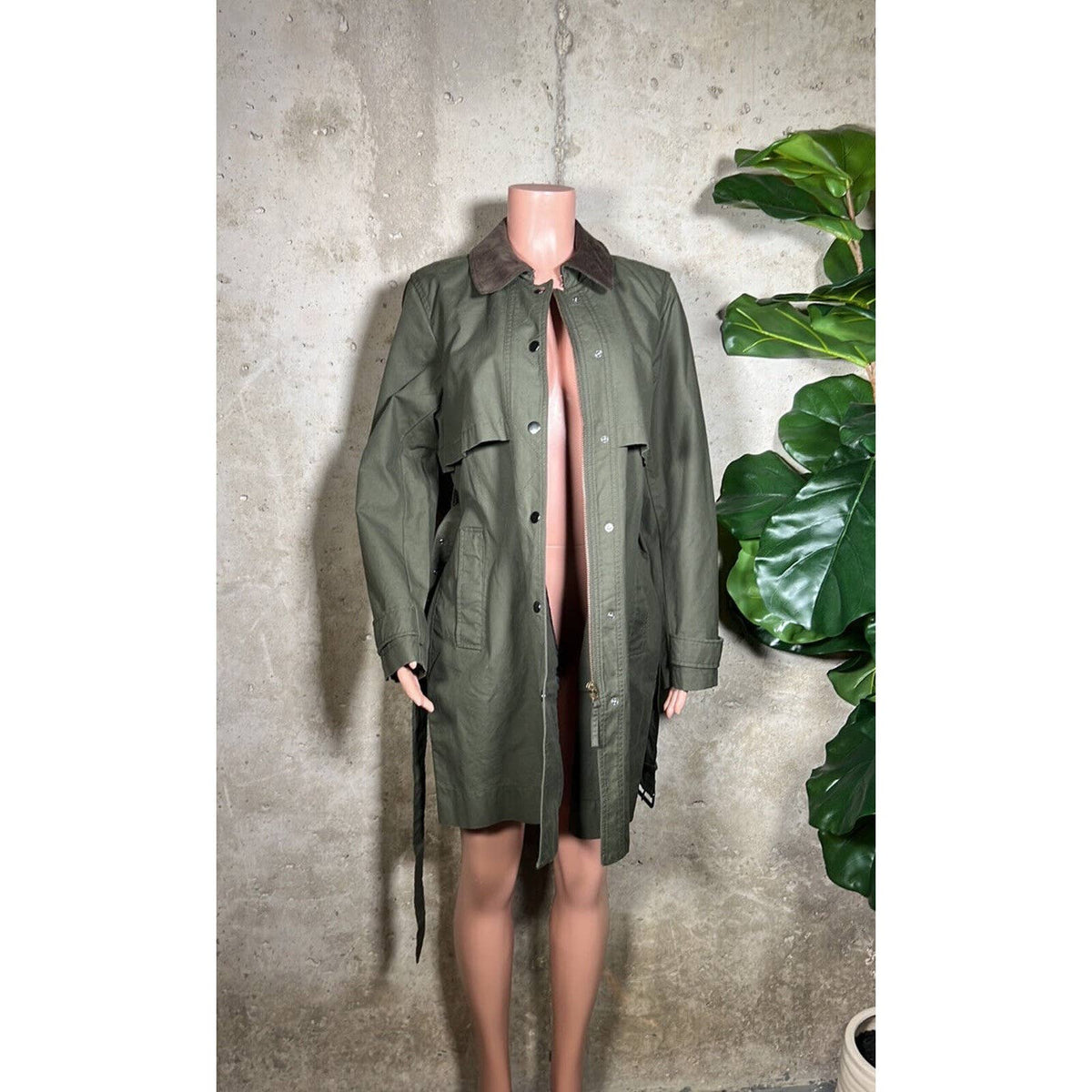 J Crew Military Green Belted Trench Coat Size: Large