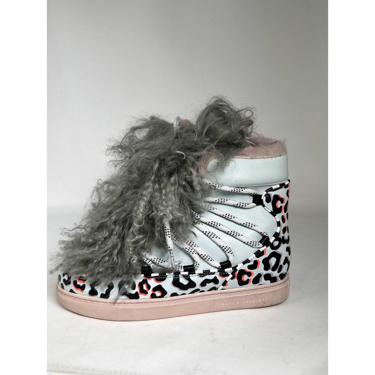 Sophia Webster Quentin Mongolian Shearling Fur Leopard Sneaker Boots Sz.7(37)