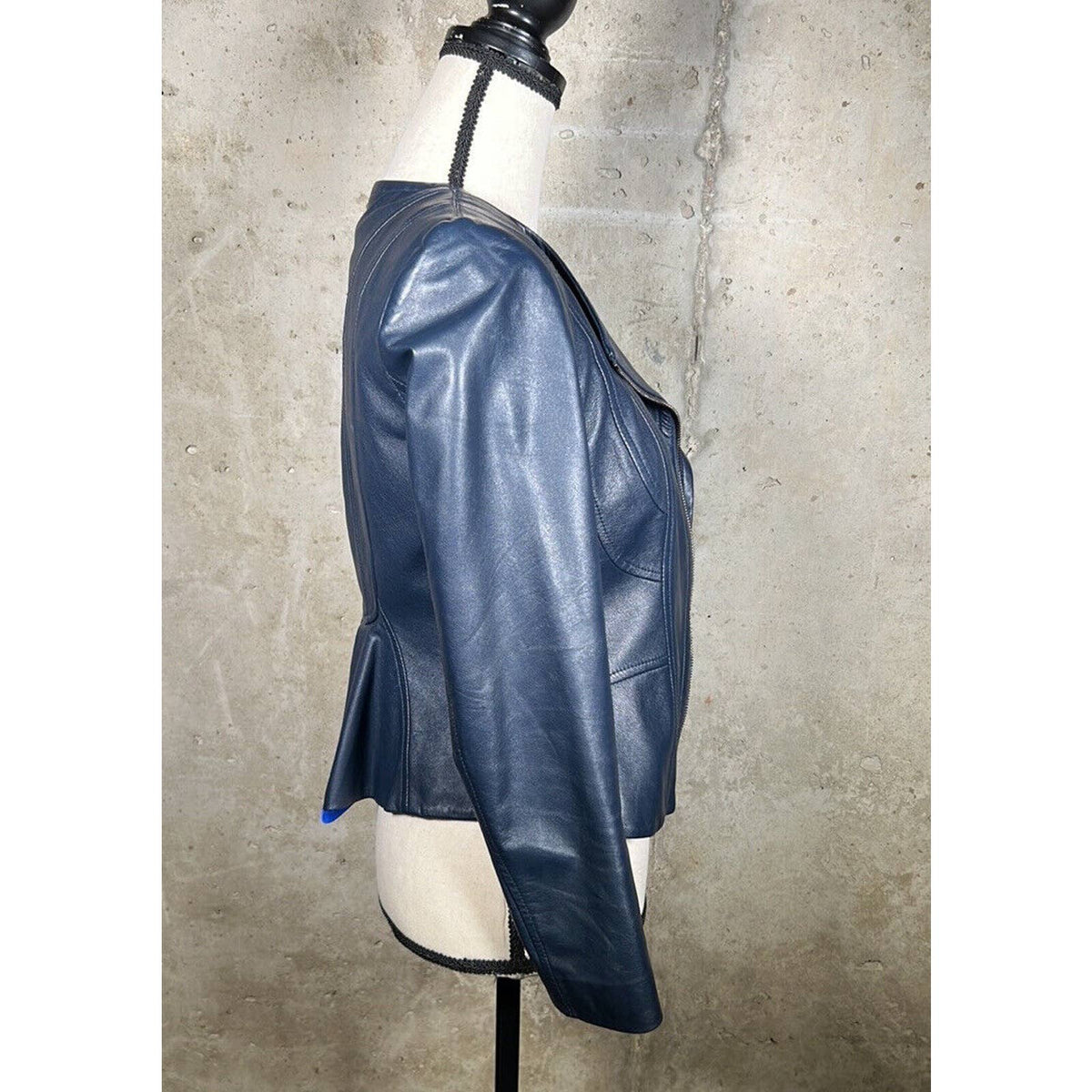 Ellie Tahari Blue 100% Lamb Leather Moto Jacket Sz. XS