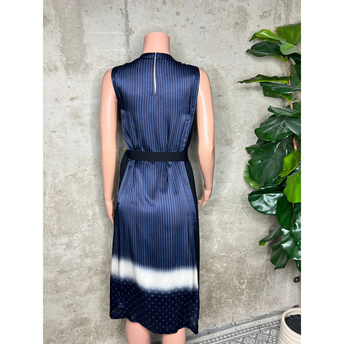 Tory Burch Striped Panel Midi Blue Sleeveless Dress Sz.6