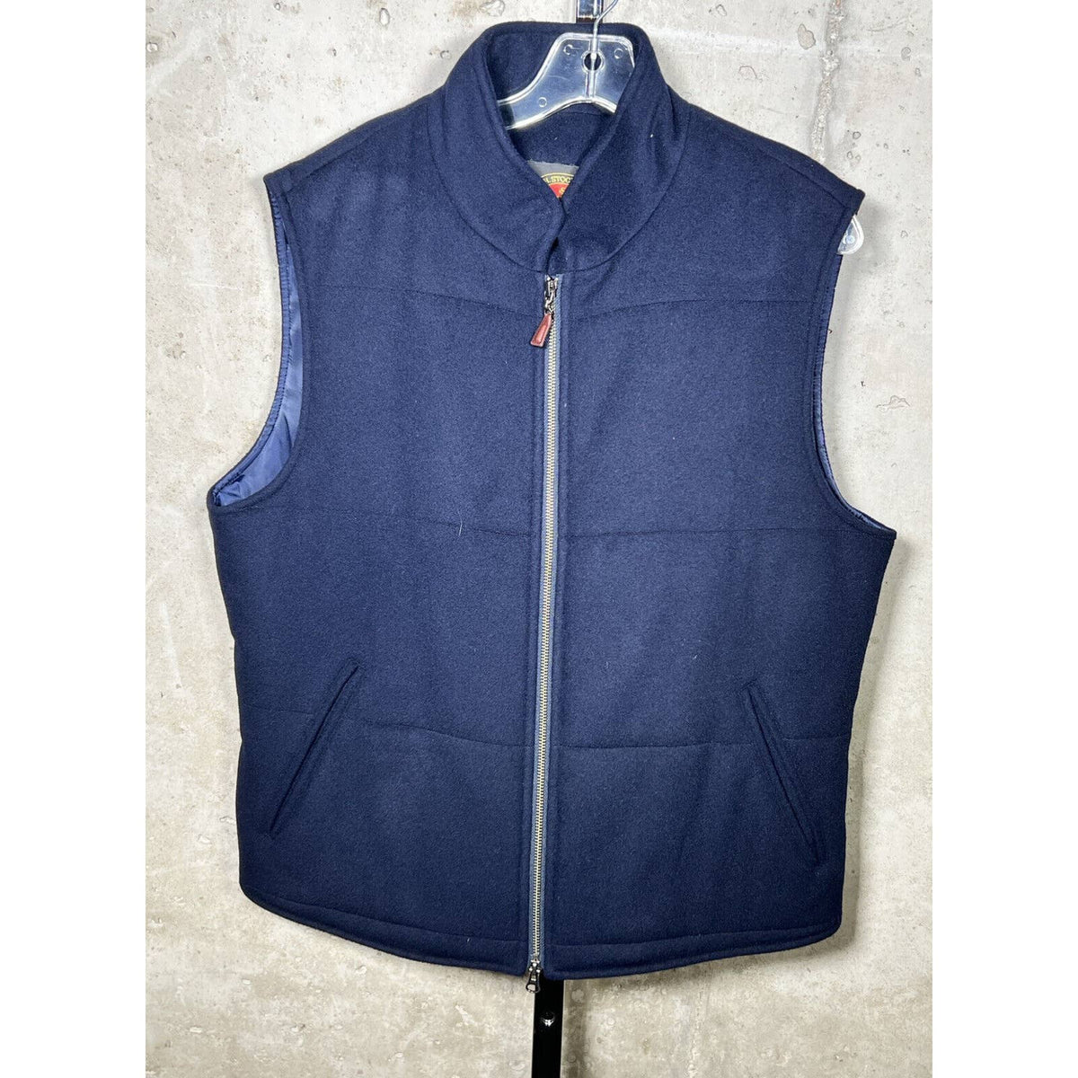 H Stockton Blue Wool and Cashmere Full Zip Vest Sz. Medium