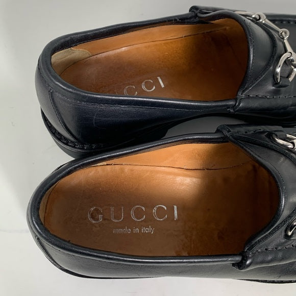 Gucci Black Mens Horsebit Leather Loafers