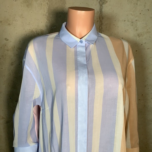 Akris Striped Colorblock Button-Up Tunic Blouse