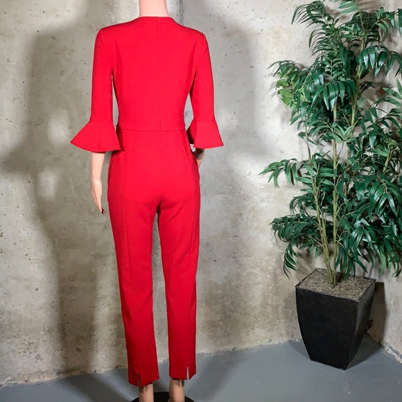 Black Halo Brooklyn Flared-sleeve Jumpsuit In Red