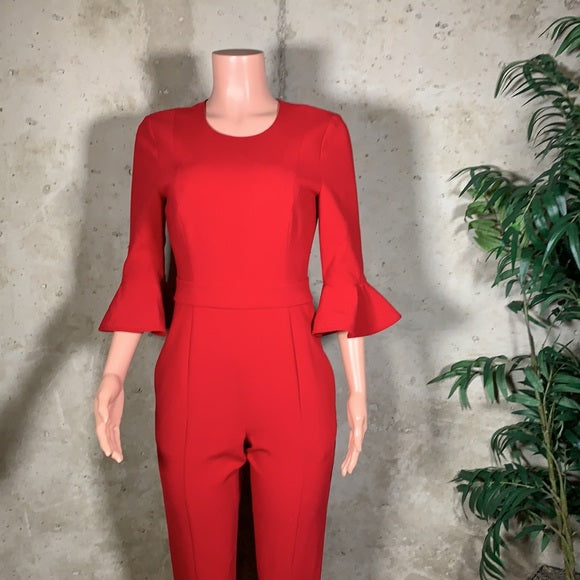 Black Halo Brooklyn Flared-sleeve Jumpsuit In Red